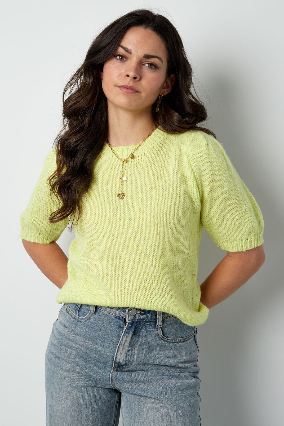 Nylon Vrouwen Korte Mouw Top Gebreid Achterknoop Ontwerp