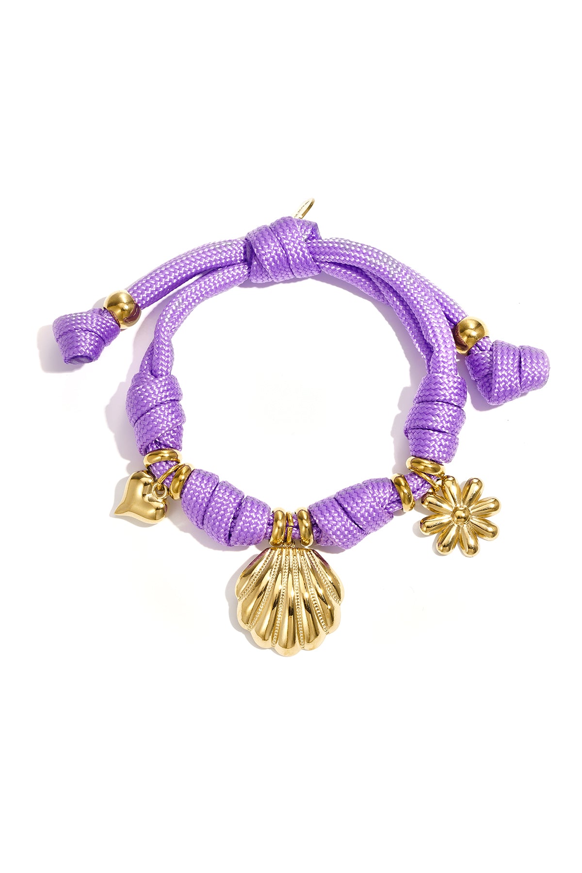 Touw armband met knoopjes en variërende charms
