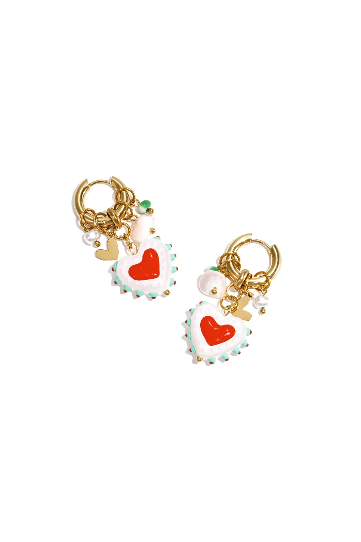 Earrings with hearts, beads and pearl charms