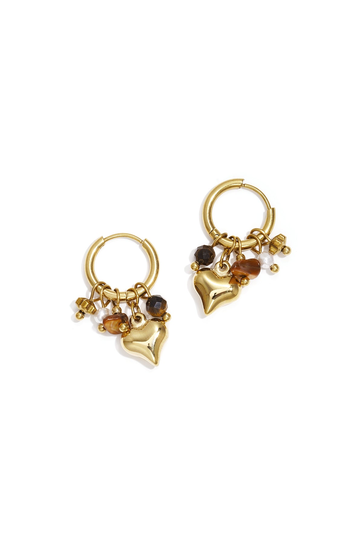Earrings with heart and bead pendants